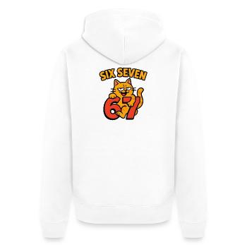 Six Seven Katze 67 Italian Brainrot Humor - Unisex Premium Bio Zip Hoodie - Weiß - Hinten - Thijin (182cm)