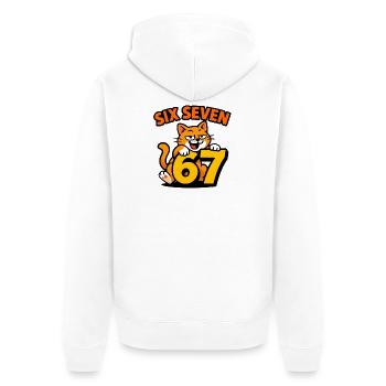 Six Seven Katze 67 Italian Brainrot Humor - Unisex Premium Bio Zip Hoodie - Weiß - Hinten - Thijin (182cm)