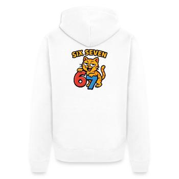 Six Seven Katze 67 Italian Brainrot Humor - Unisex Premium Bio Zip Hoodie - Weiß - Hinten - Thijin (182cm)