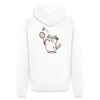Chat mignon qui joue au badminton - Design sporti - Veste à capuche bio Premium Unisexe - blanc - Dos - Thijin (182cm)