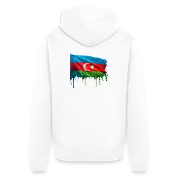 Aserbaidschanische Flagge in bunten Farben - Unisex Premium Bio Zip Hoodie - Weiß - Hinten - Thijin (182cm)