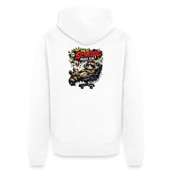 Lustiger Waschbär Spruch Nen Scheiss muss ich - Unisex Premium Bio Zip Hoodie - Weiß - Hinten - Thijin (182cm)