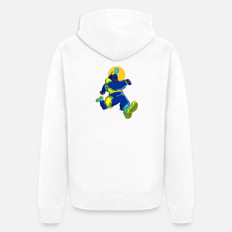 Gorille bleu runner - Veste à capuche bio Premium Unisexe - blanc