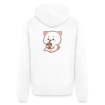 Katze & Shake - Unisex Premium Bio Zip Hoodie - Weiß - Hinten - Thijin (182cm)