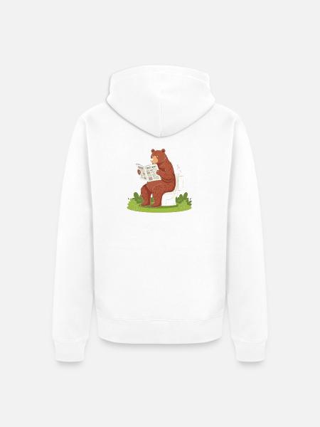 Bär liest Zeitung auf Toilette - Unisex Premium Bio Zip Hoodie - Weiß