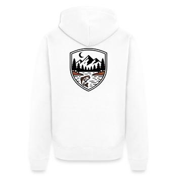Mountains Forest Fish Shield Logo - Unisex Premium Organic Zip Hoodie - white - Back - Thijin (182cm)