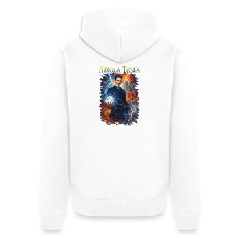 Nikola Portrait - Unisex Premium Organic Zip Hoodie - white - Back - Thijin (182cm)