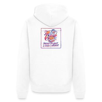 Stolz darauf, einen kleinen Wiener zu haben - Unisex Premium Bio Zip Hoodie - Weiß - Hinten - Thijin (182cm)