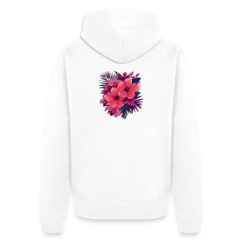 Hibiskusblütenstrauß in Pink-Palette - Unisex Premium Bio Zip Hoodie - Weiß - Hinten - Thijin (182cm)