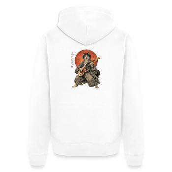 Japanese Cat Guitar Ukiyoe Music Anime - Unisex Premium Organic Zip Hoodie - white - Back - Thijin (182cm)