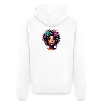 Blütenkrone Porträt - Unisex Premium Bio Zip Hoodie - Weiß - Hinten - Thijin (182cm)