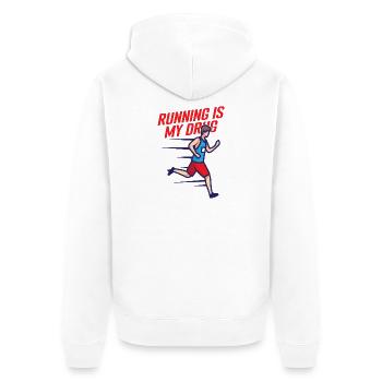 Running IS My Drug Marathon Runner Gift - Unisex Premium Bio Zip Hoodie - Weiß - Hinten - Thijin (182cm)