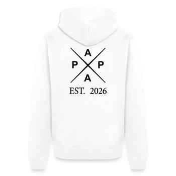 papa_est_2026- - Unisex Premium Bio Zip Hoodie - Weiß - Hinten - Thijin (182cm)