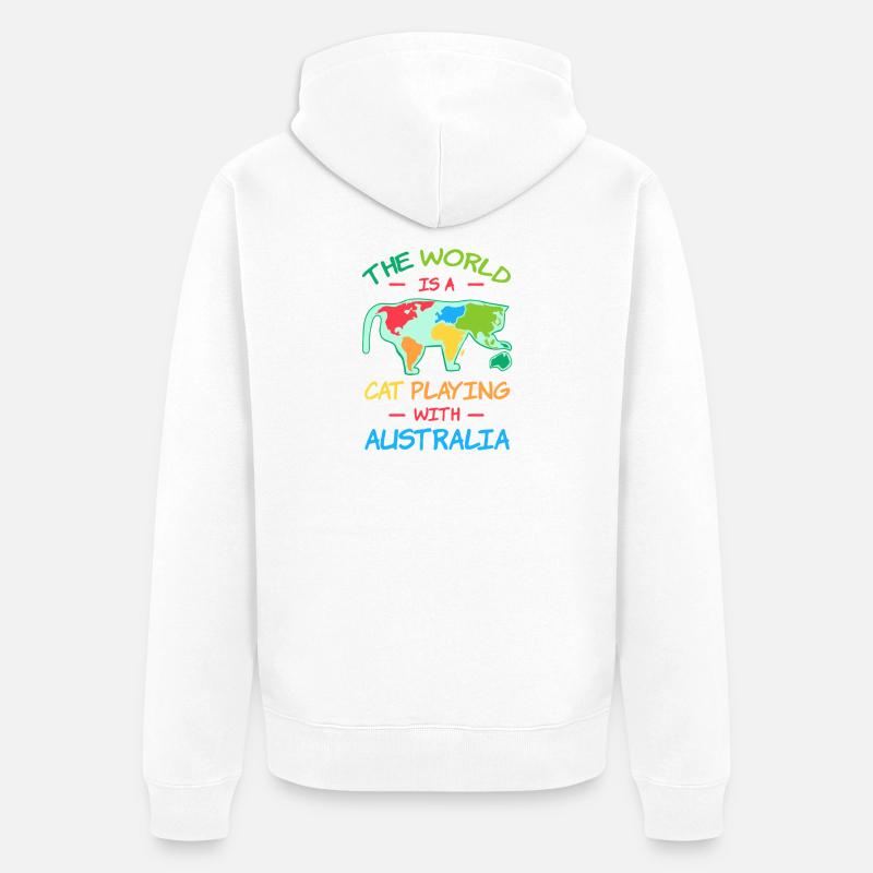World Cat jouant avec l’Australie - Veste à capuche bio Premium Unisexe - blanc