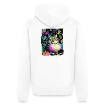 Dicke Weltraum Katze - Unisex Premium Bio Zip Hoodie - Weiß - Hinten - Thijin (182cm)