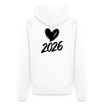 2026 Herz  - Unisex Premium Bio Zip Hoodie - Weiß - Hinten - Thijin (182cm)