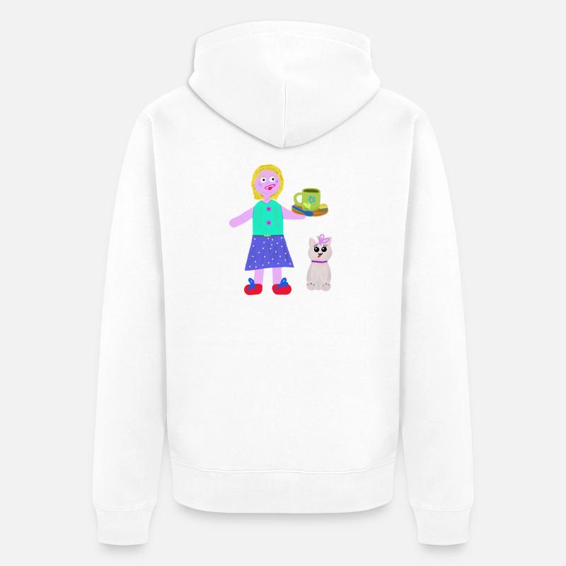 Fille joyeuse Café Praliné Chat - Veste à capuche bio Premium Unisexe - blanc