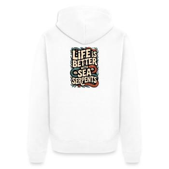 Besser mit Seeschlangen | Ozean Mythos - Unisex Premium Bio Zip Hoodie - Weiß - Hinten - Thijin (182cm)