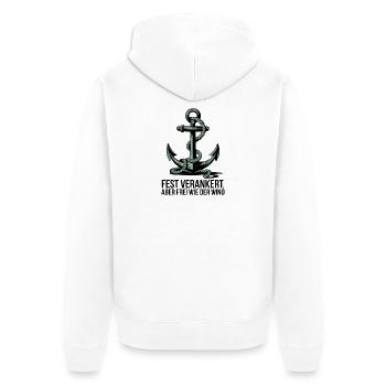  Fest Verankert Aber Frei Wie Der Wind Anker - Unisex Premium Bio Zip Hoodie - Weiß - Hinten - Thijin (182cm)