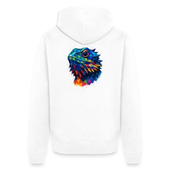 Bartagame Geometrischer Stil Low Poly Blau - Unisex Premium Bio Zip Hoodie - Weiß - Hinten - Thijin (182cm)