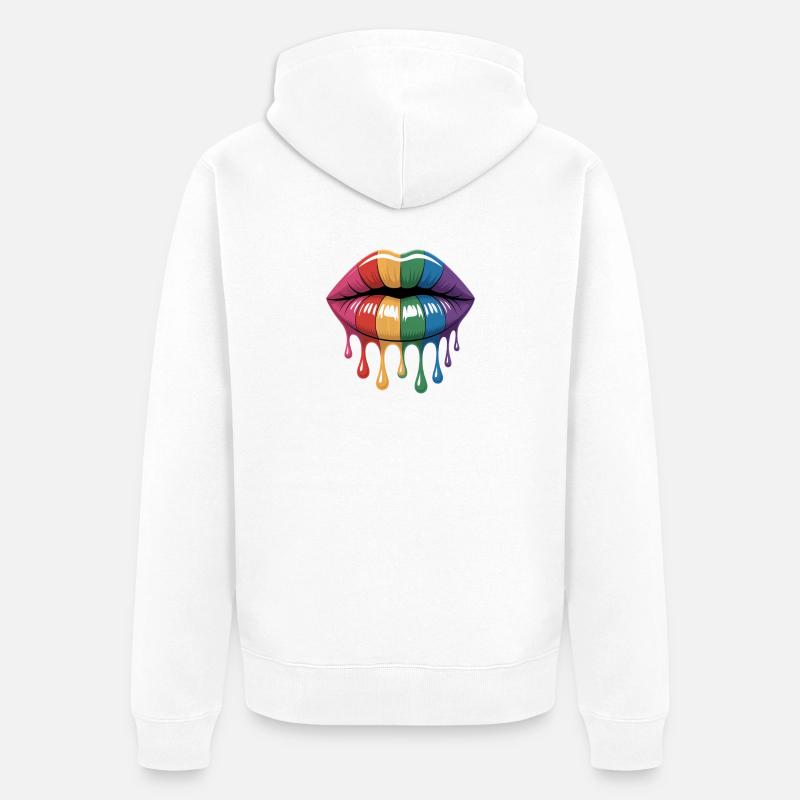 Rainbow Lips Drops lgbtqia+ - Veste à capuche bio Premium Unisexe - blanc