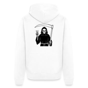 La Faucheuse envoie un signal de paix - Veste à capuche bio Premium Unisexe - blanc - Dos - Thijin (182cm)
