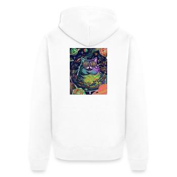 Katze Hippie Weltraum - Unisex Premium Bio Zip Hoodie - Weiß - Hinten - Thijin (182cm)