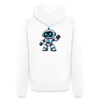 Kleiner Neonroboter Gruß - Unisex Premium Bio Zip Hoodie - Weiß - Hinten - Thijin (182cm)