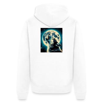 Wolf heult zum Vollmond - Unisex Premium Bio Zip Hoodie - Weiß - Hinten - Thijin (182cm)