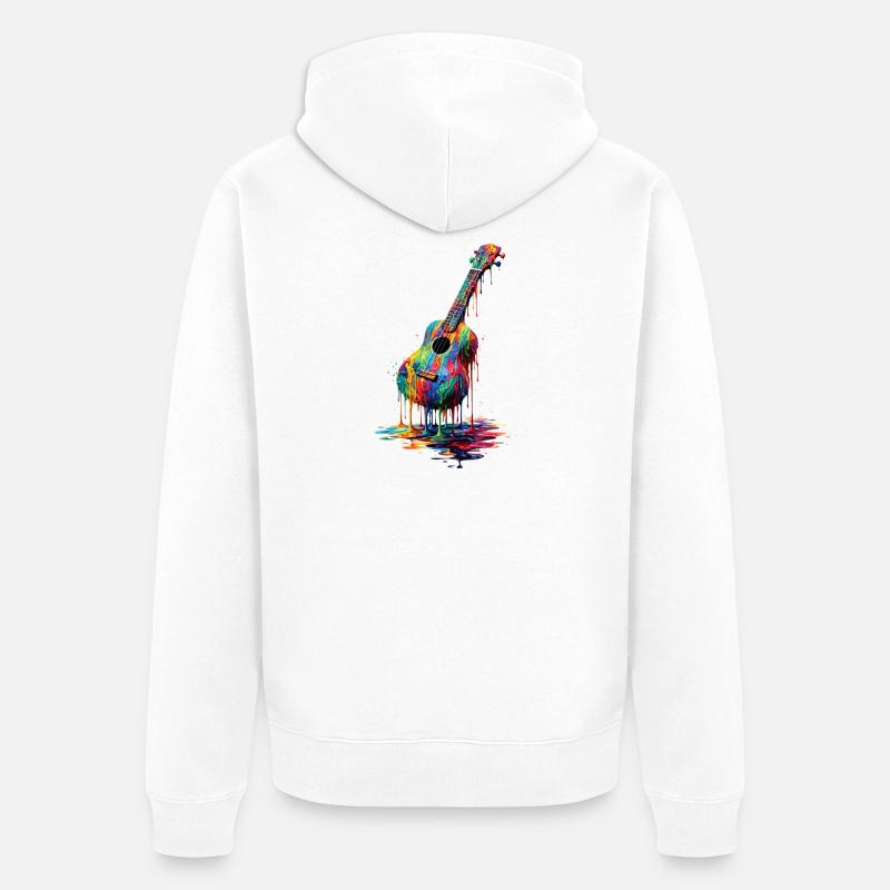 Ukulele mit tropfender Farbe - Unisex Premium Bio Zip Hoodie - Weiß