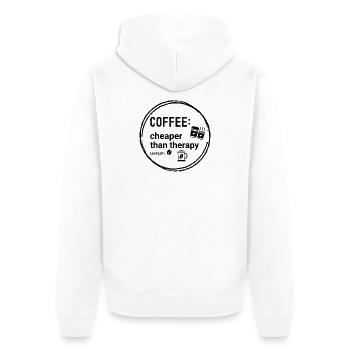 Kaffee Coffee: cheaper than therapy (and jail) - Unisex Premium Bio Zip Hoodie - Weiß - Hinten - Thijin (182cm)