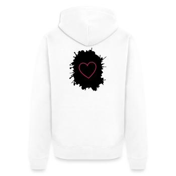 Neon Pink Herz-Umriss auf Schwarz - Unisex Premium Bio Zip Hoodie - Weiß - Hinten - Thijin (182cm)