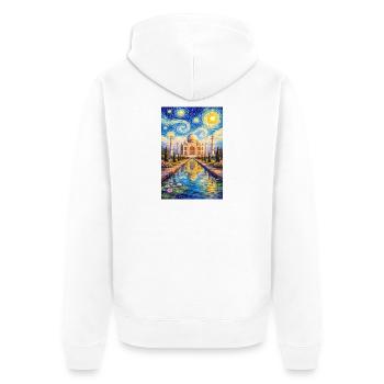 Taj Mahal Sternennacht Impression - Unisex Premium Bio Zip Hoodie - Weiß - Hinten - Thijin (182cm)