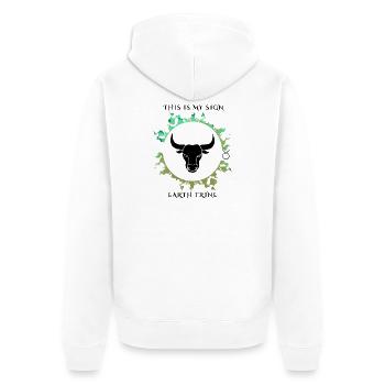 Mein Sternzeichen ist Stier - Unisex Premium Bio Zip Hoodie - Weiß - Hinten - Thijin (182cm)