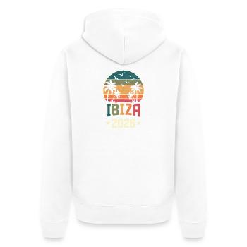 Ibiza 2026 - Unisex Premium Bio Zip Hoodie - Weiß - Hinten - Thijin (182cm)
