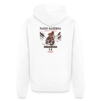 Passo Gardena Motorcycle design– Dolomites  - Veste à capuche bio Premium Unisexe - blanc - Dos - Thijin (182cm)