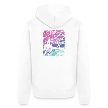 Vertikaltuch Vintage Luftakrobatik Aerial Silk - Unisex Premium Bio Zip Hoodie - Weiß - Hinten - Thijin (182cm)