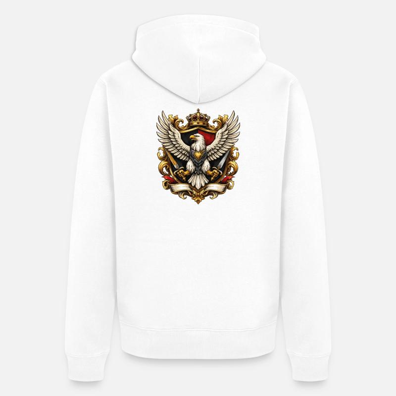 Aigle impérial avec couronne et épées - Veste à capuche bio Premium Unisexe - blanc