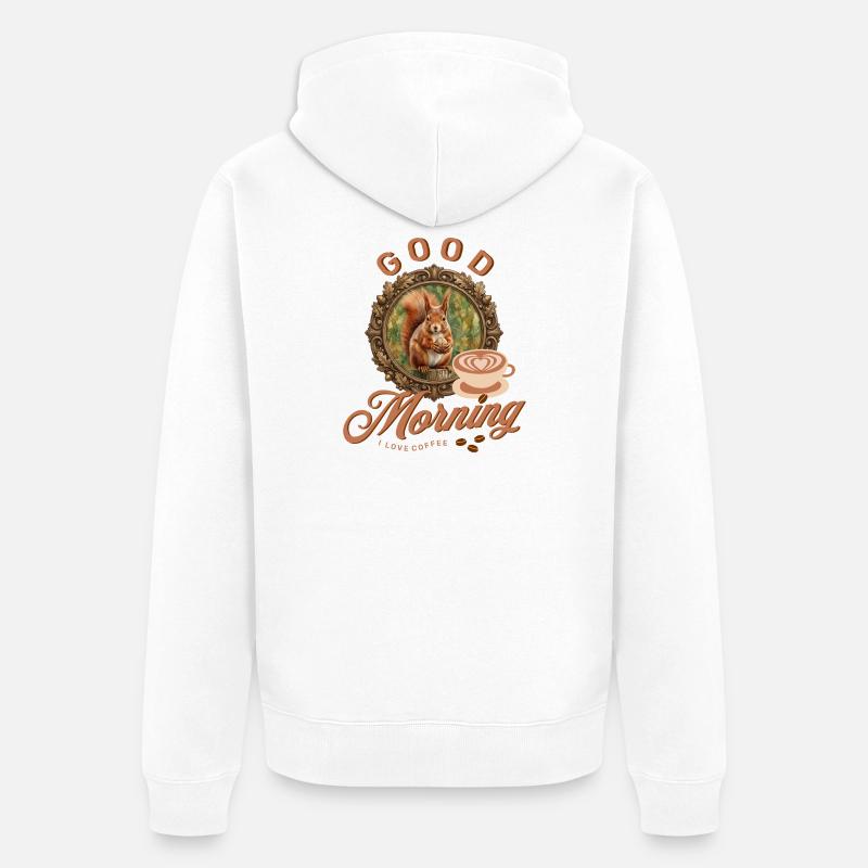 Morgenkaffee mit Eichhörnchen - Unisex Premium Bio Zip Hoodie - Weiß