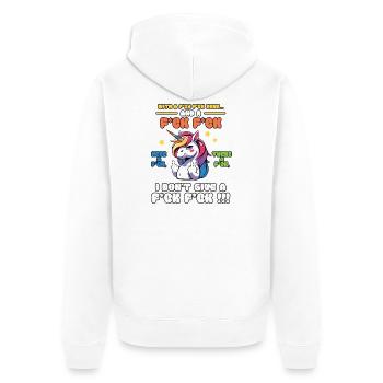 Buntes Einhorn mit frechem Spruch Old Mcdonald - Unisex Premium Bio Zip Hoodie - Weiß - Hinten - Thijin (182cm)