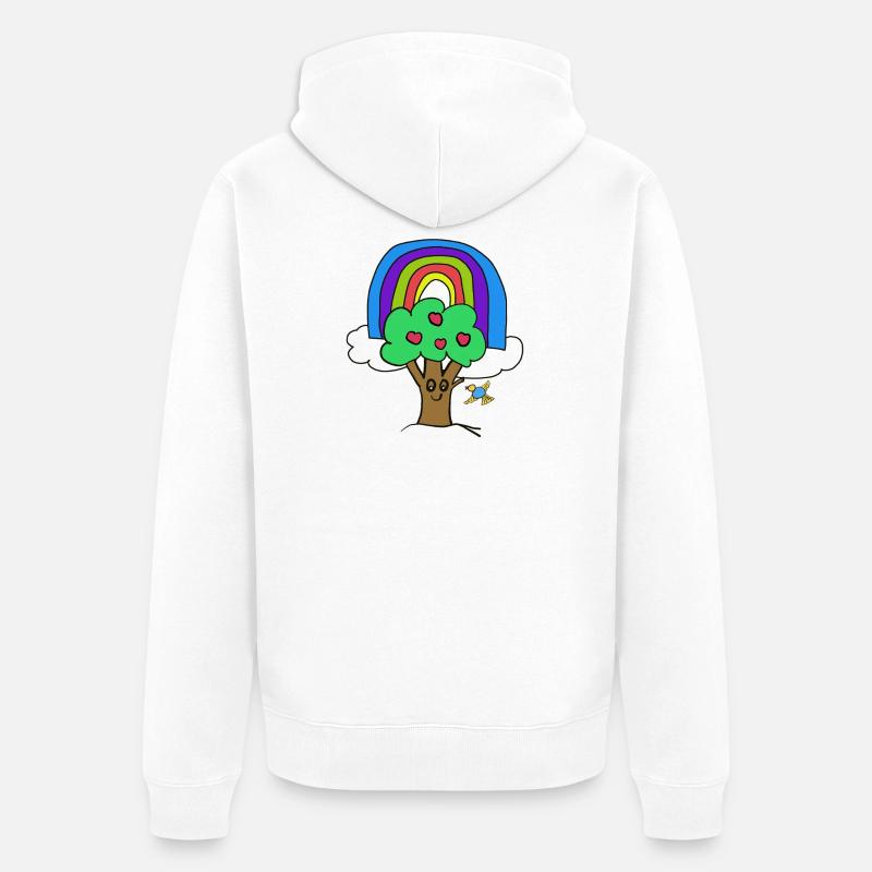 Baum Regenbogen Kind Vogel Märchen - Unisex Premium Bio Zip Hoodie - Weiß