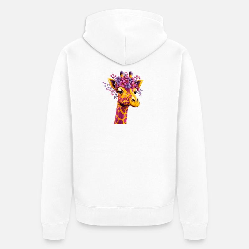 Giraffe Blütenkrone Farbexplosion - Unisex Premium Bio Zip Hoodie - Weiß