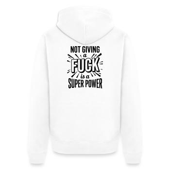 Lustig, es ist mir völlig egal, Superkraft – Fettes Zitat. - Unisex Premium Bio Zip Hoodie - Weiß - Hinten - Thijin (182cm)