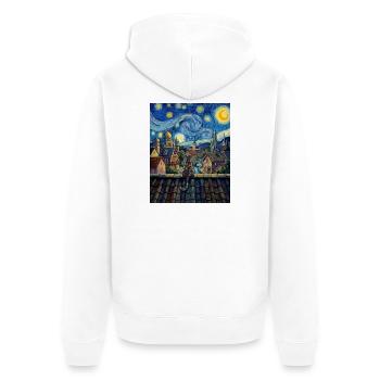 Regenbogenkatze Sternennacht Van Gogh Kunst - Unisex Premium Bio Zip Hoodie - Weiß - Hinten - Thijin (182cm)