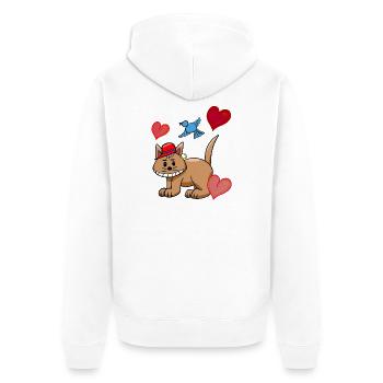 Herz Katze Katzen Vogel Kinder - Unisex Premium Bio Zip Hoodie - Weiß - Hinten - Thijin (182cm)