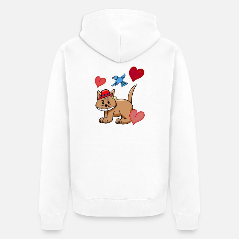 Cœur Chat Chats Oiseaux Enfants - Veste à capuche bio Premium Unisexe - blanc