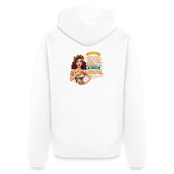 Bon cœur mais bouche espiègle, sarcasme rétro - Veste à capuche bio Premium Unisexe - blanc - Dos - Thijin (182cm)