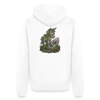 Funny Stone Unicorn Statue Mossy Fantasy Design - Unisex Premium Organic Zip Hoodie - white - Back - Thijin (182cm)