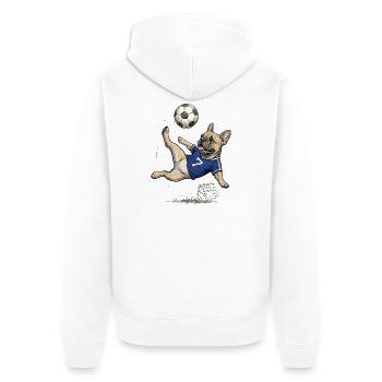 French Bulldog Soccer Pro Retro Torstürmer-Kunst - Unisex Premium Bio Zip Hoodie - Weiß - Hinten - Thijin (182cm)
