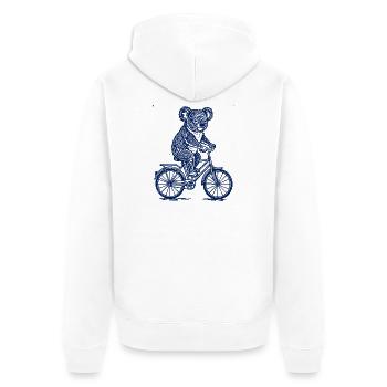 Koala auf Fahrrad Vintage Tier Illustration - Unisex Premium Bio Zip Hoodie - Weiß - Hinten - Thijin (182cm)